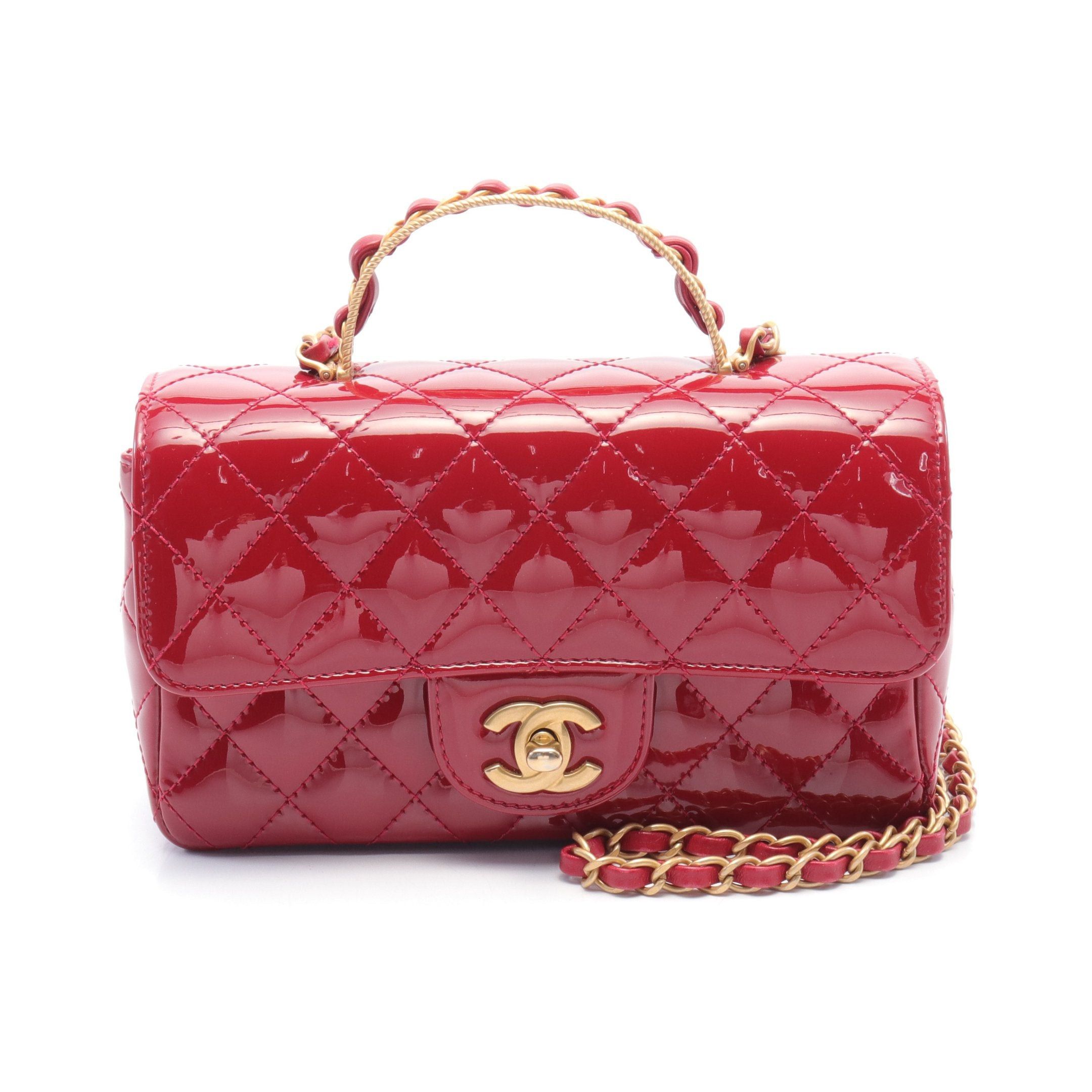Chanel Chanel Matelasse Top Handle Chain Shoulder Bag Patent Leather Red Gold Hardware Size ONE SIZE - 1 Thumbnail