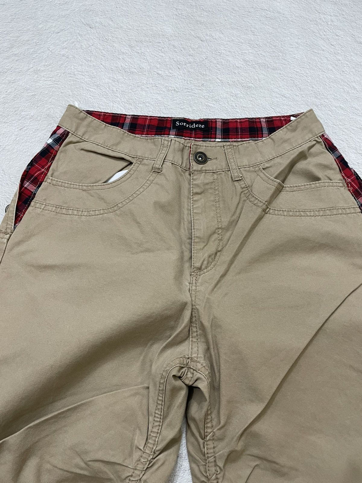 Japanese Brand 2000s Sorridere Gear Workwear Pants Khaki with Plaid Lining Size US 27 - 4 Thumbnail