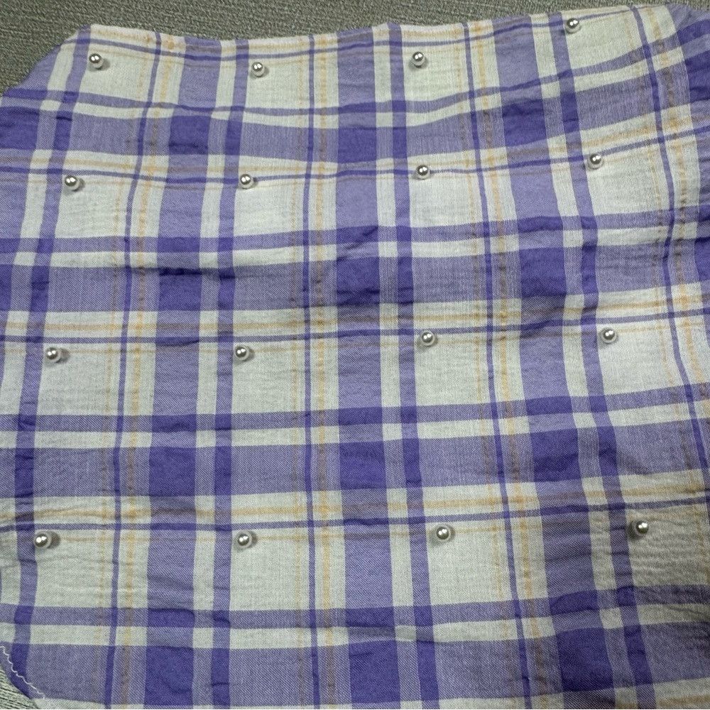 Anthropologie New Anthropologie Purple Plaid Pearl Embellished Hair Scarf Size ONE SIZE - 8 Thumbnail
