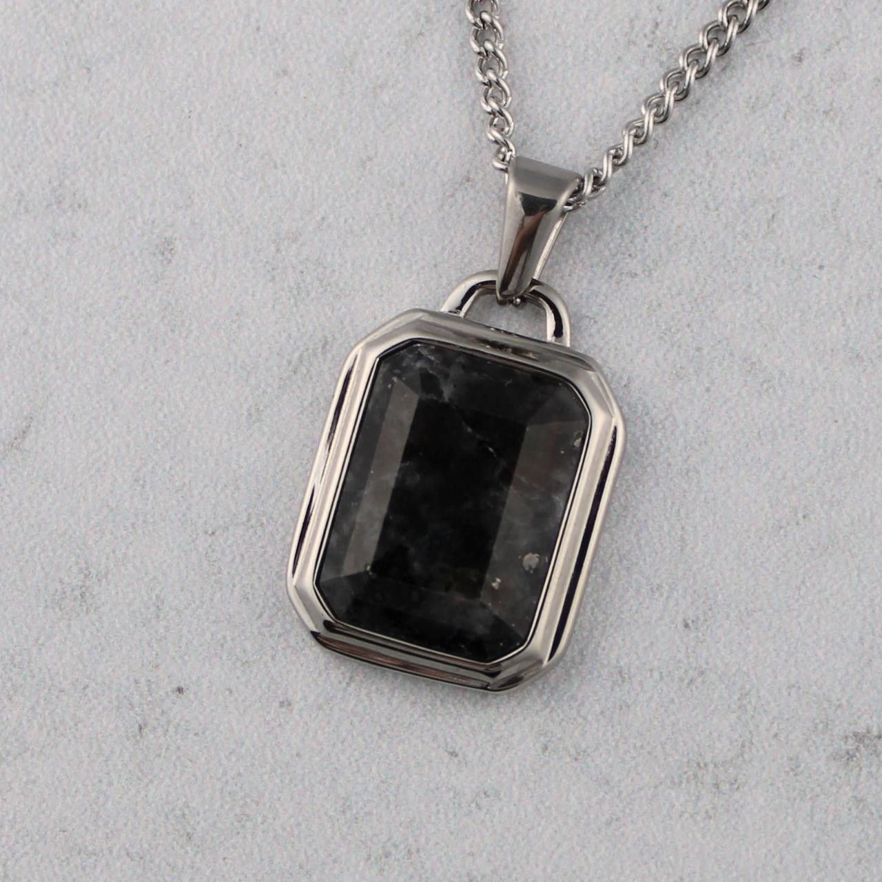 Jewelry Silver Black Spectrolite Pendant Necklace Size ONE SIZE - 1 Thumbnail
