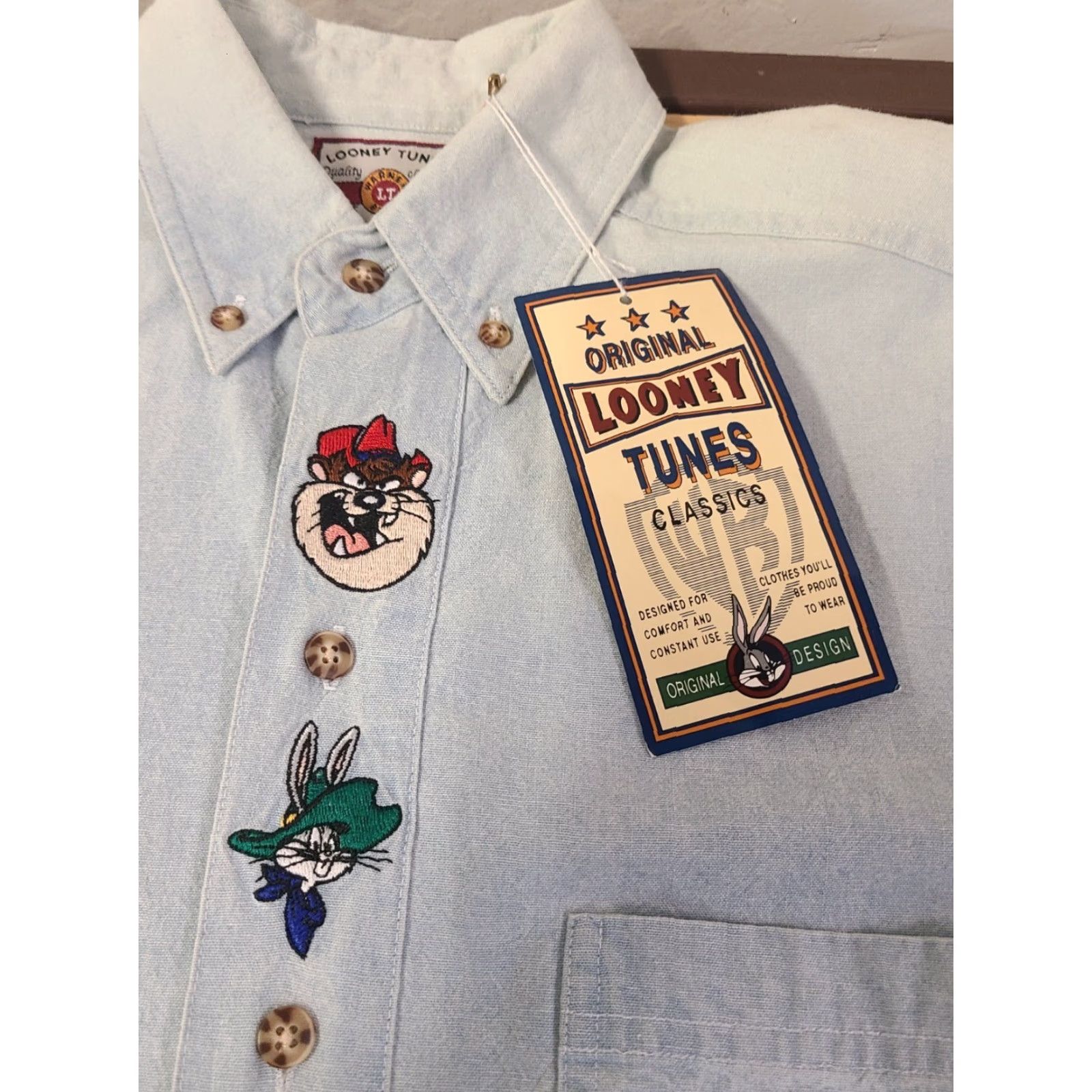 Denime VINTAGE Warner Brothers Looney Tunes Denim Button-Down Shirt Small Men Blue Western Casual Workwear Mens Size US S / EU 44-46 / 1 - 3 Thumbnail