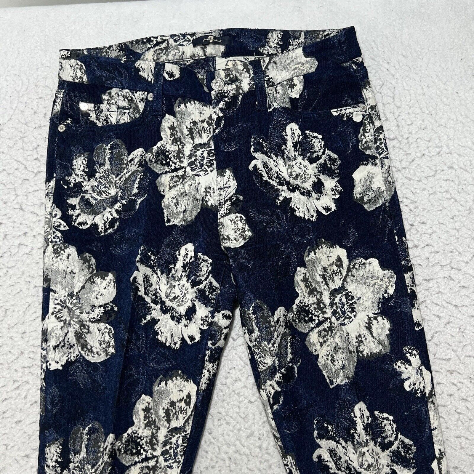 7 For All Mankind 7 For All Mankind Floral Ankle Jacquard Skinny Pants Blue Size 29" - 2 Thumbnail