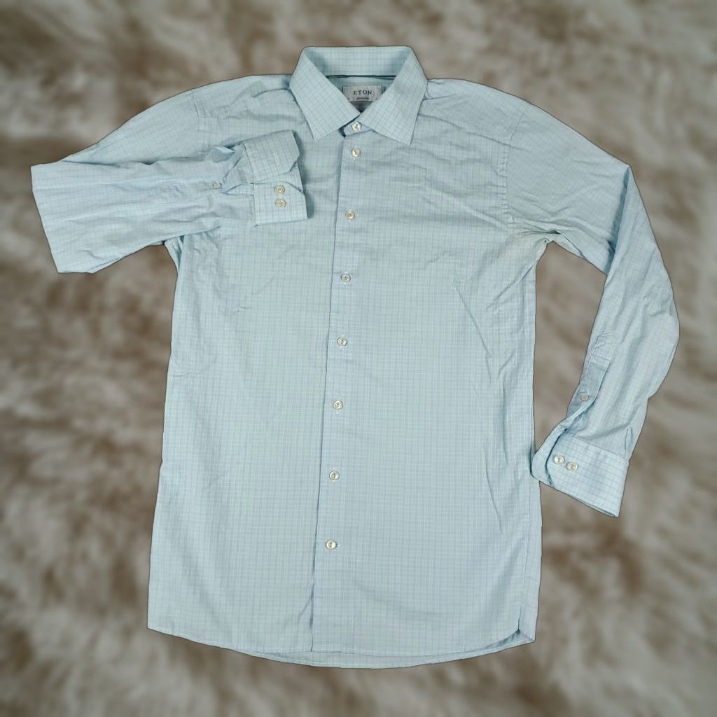 Eton Eton Shirt Mens Size 16.5 Blue Plaid Dress Shirt Button Up Long Sleeve Contemporary Size 46R - 1 Thumbnail