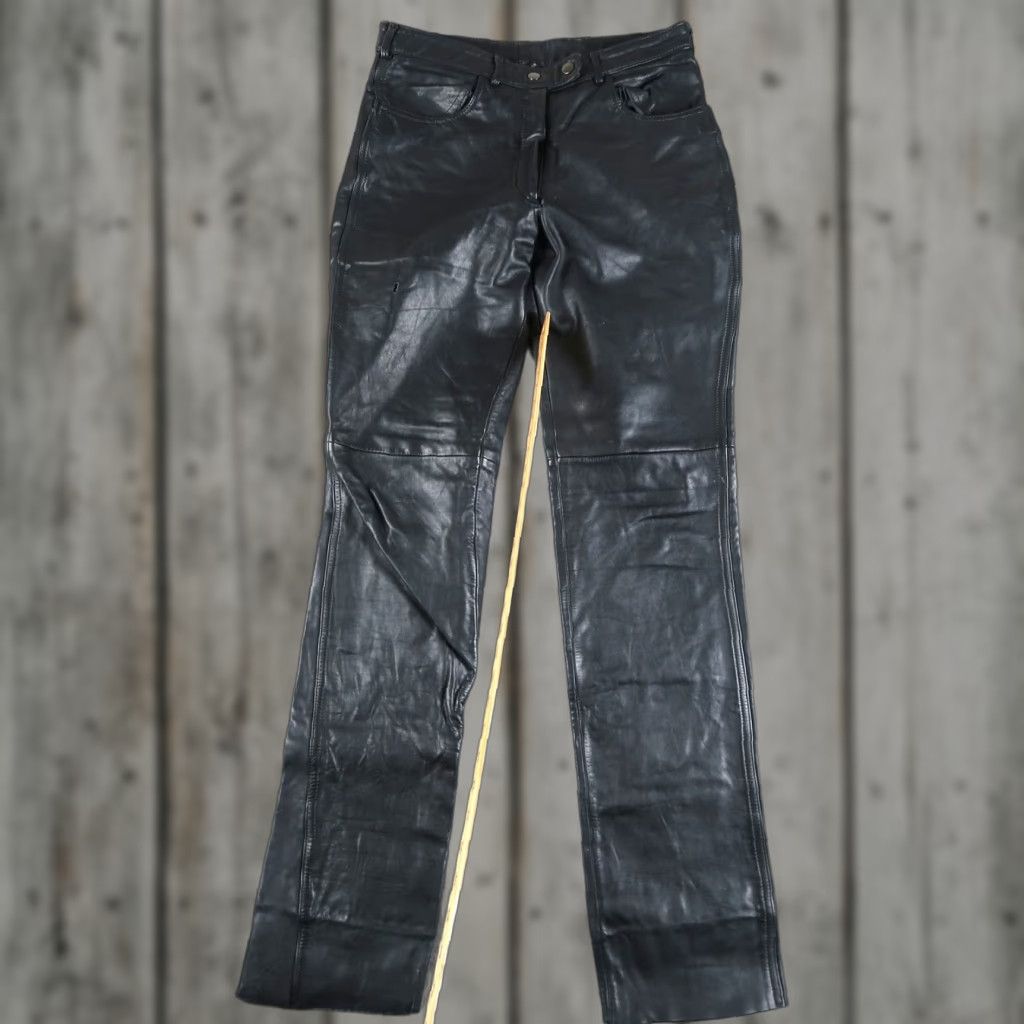 VINTAGE Echt Leder Womens Biker Leather Pants Black Size 42 (29x33.25) - Regular Fit Dry Clean Only Leather Pants Women Wearing Mens?