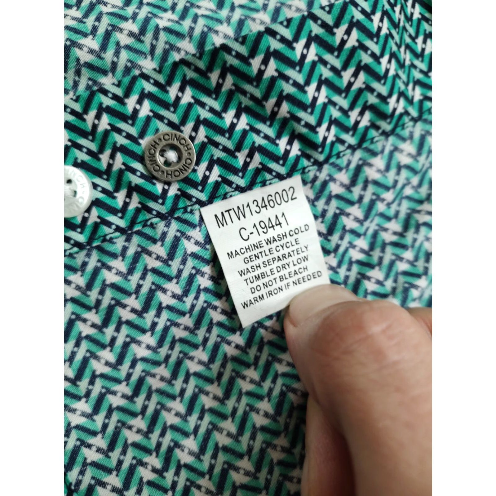Vintage Cinch Western Button Up Shirt Mens 2XL Green Geometric Long Sleeve Shirt Size US XXL / EU 58 / 5 - 5 Thumbnail