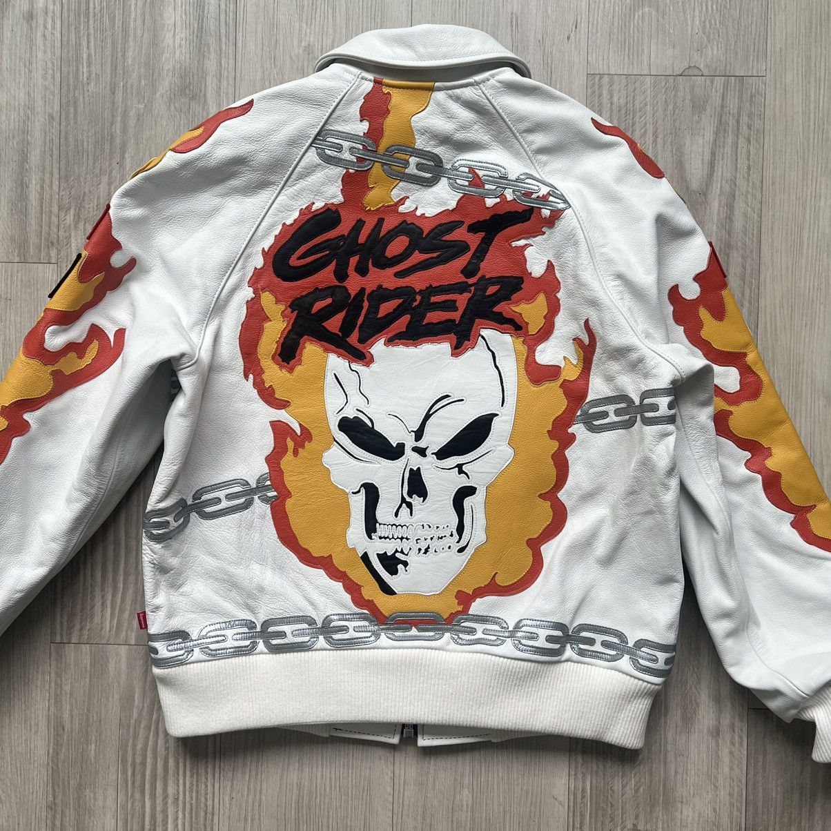 Supreme × Vanson Leathers Supreme x Vanson Leathers Ghost Rider Leather Jacket (White) Size US M / EU 48-50 / 2 - 22 Thumbnail