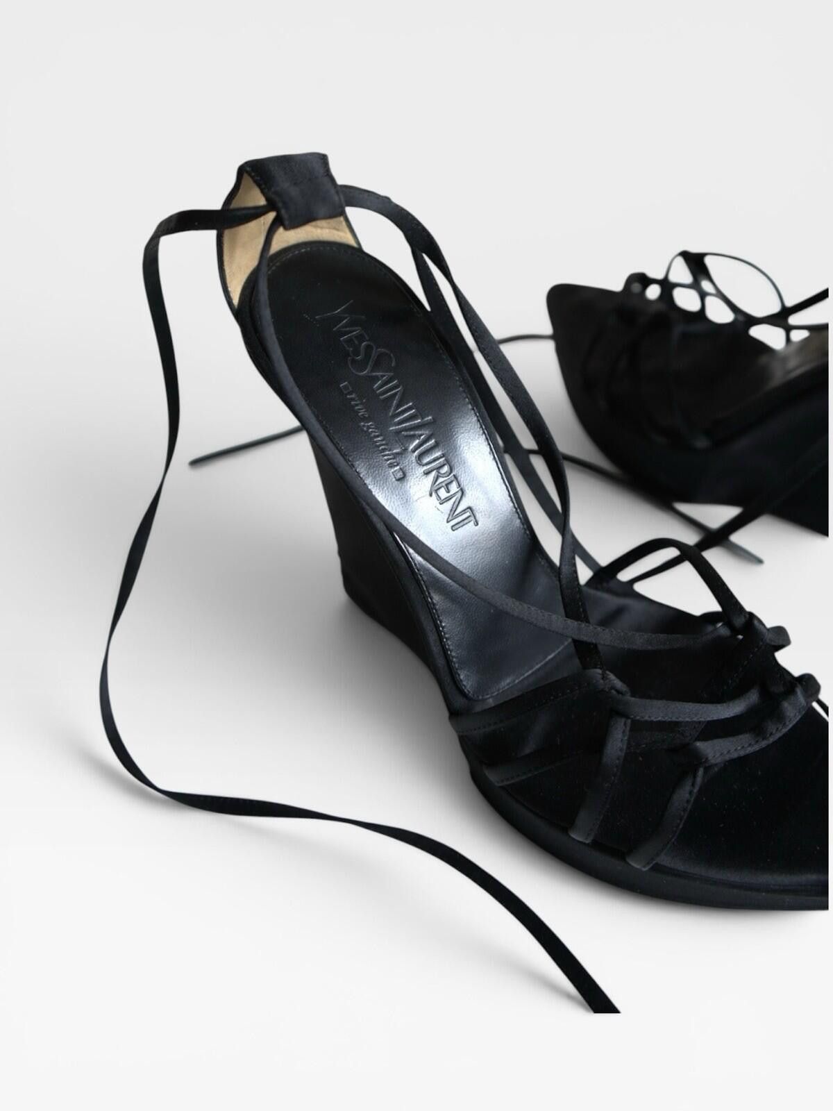 Saint Laurent Paris S/S 2001 Yves Saint Laurent Satin Lace-Up Heels VINTAGE Size US 7 / IT 37 - 4 Thumbnail