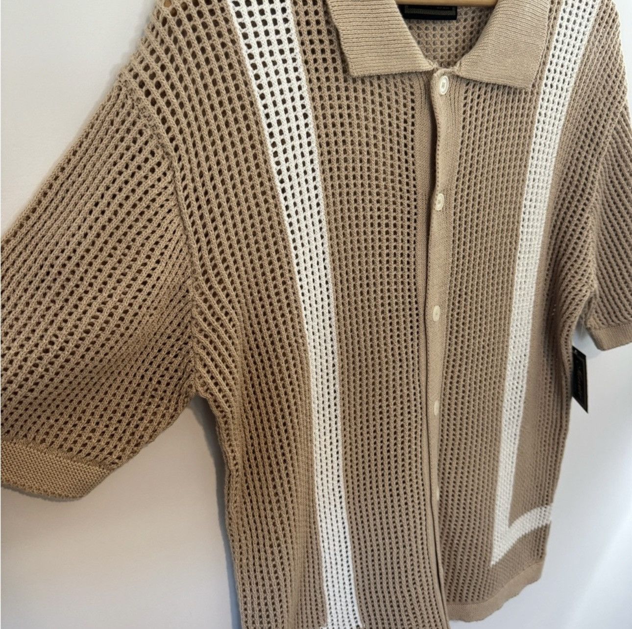 Massive Crochet-Style Knit Button Up Collared Polo Shirt - NWT Size US XL / EU 56 / 4 - 2 Thumbnail