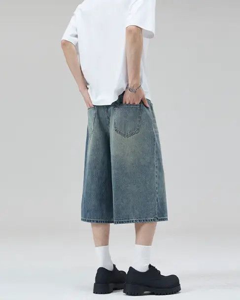 Japanese Brand High street distressed wide-leg whisker loose denim shorts Size US 32 / EU 48 - 4 Thumbnail