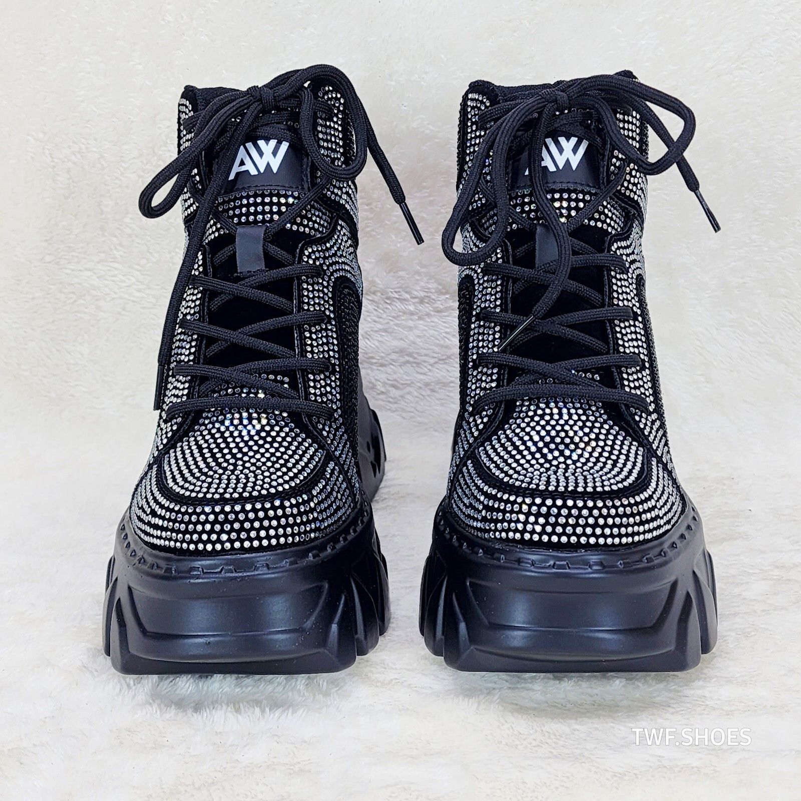 Anthony Wang Berry Silver & Black Rhinestone Platform Hidden