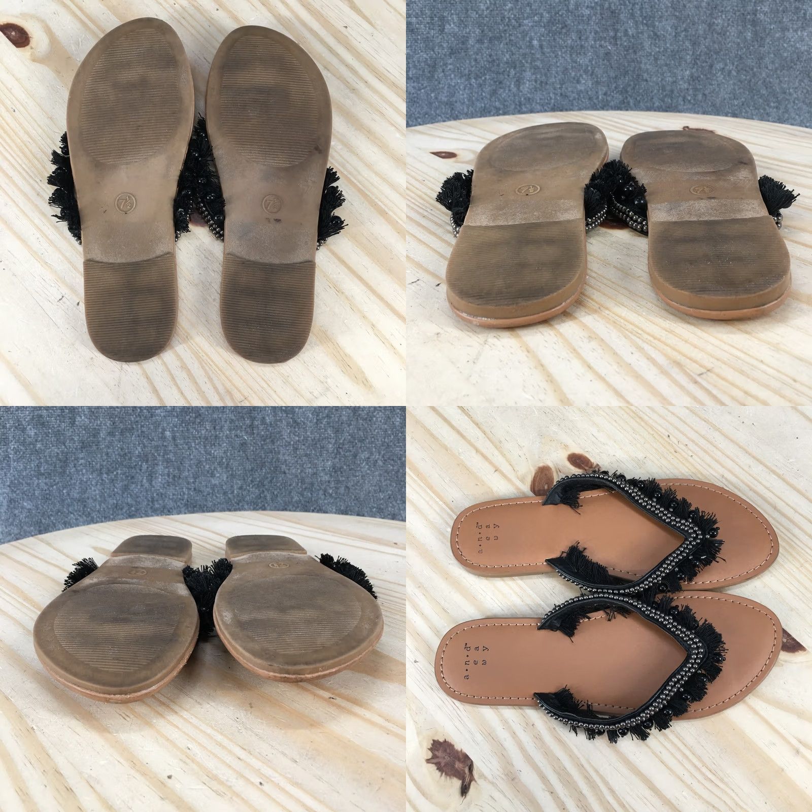 Vintage A New Day Sandals Womens 7.5 Thong Black Beaded Fringe Toe-Post Comfort Flats Size US 8 / IT 38 - 9 Thumbnail