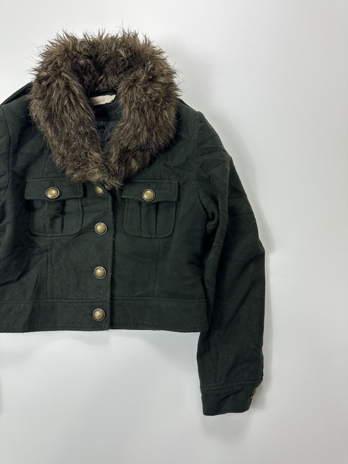 Japanese Brand Faux Fur Cropped Button Jacket Women's Green Size S / US 4 / IT 40 - 5 Thumbnail