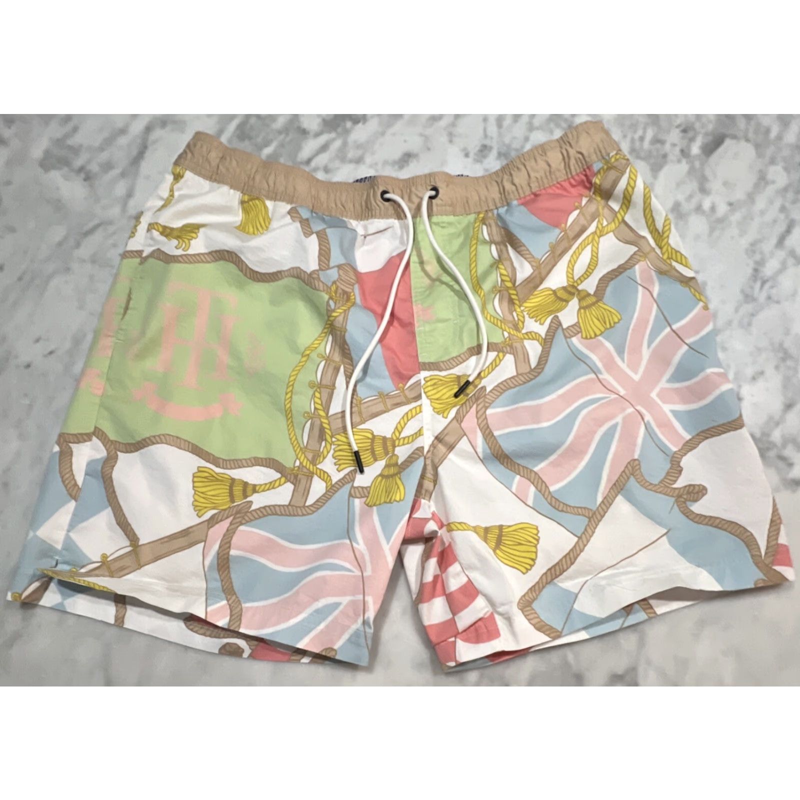 Tommy Hilfiger Tommy Hilfiger Men Lined Swim Shorts Trunks 2XL Cotton Blend Pockets Drawstring Multicolor Beach Logo Size US 39 - 2 Thumbnail
