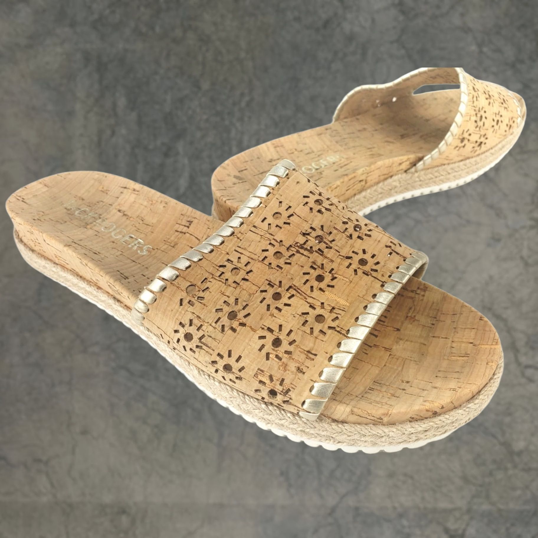 Jack Rogers Jack Rogers Sandals Women's 7M Tan Brown Cork Espadrille Slip On Wedge Casual Comfort & Style Size US 7 / IT 37 - 1 Thumbnail