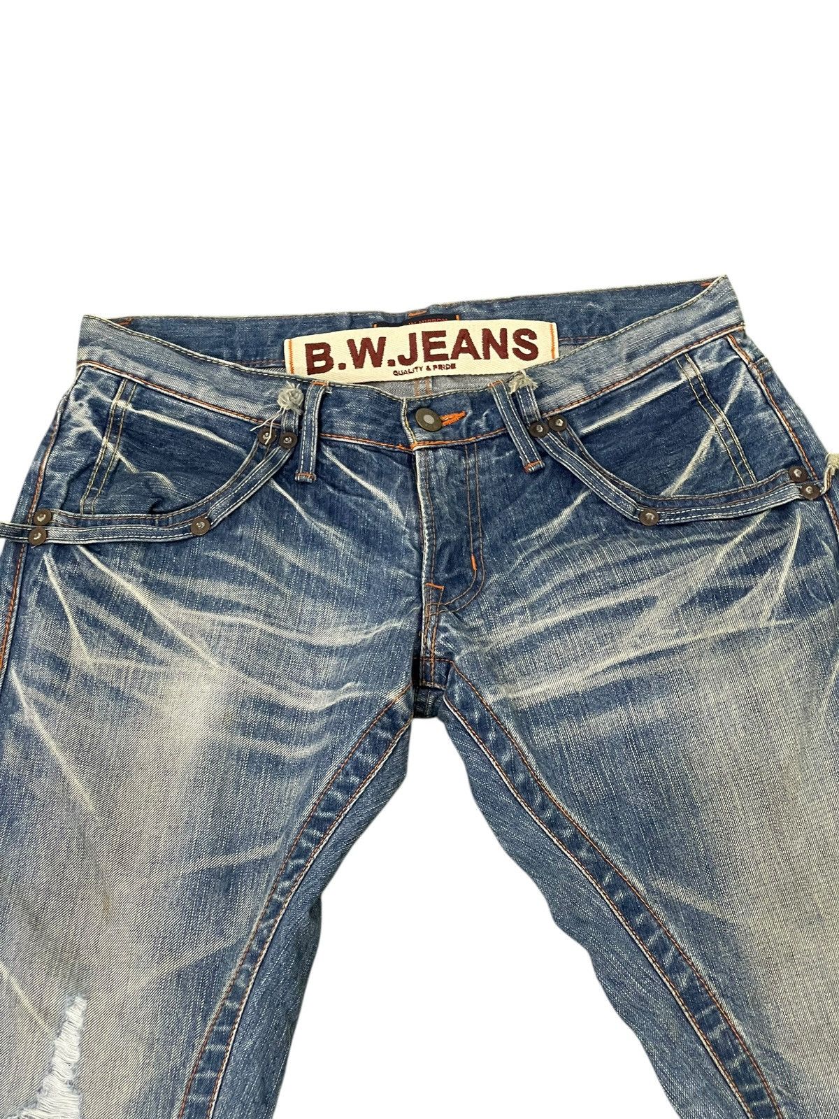 Japanese Brand Flare Jeans Blue Way Faded Distress Low Rise Boot Cut 1🟦2 Size US 32 / EU 48 - 8 Thumbnail