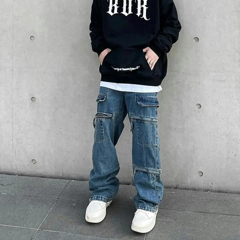 Japanese Brand × Jean Cargo Wide Leg Baggy Blue Denim Jeans Size US 28 / EU 44 - 5 Thumbnail