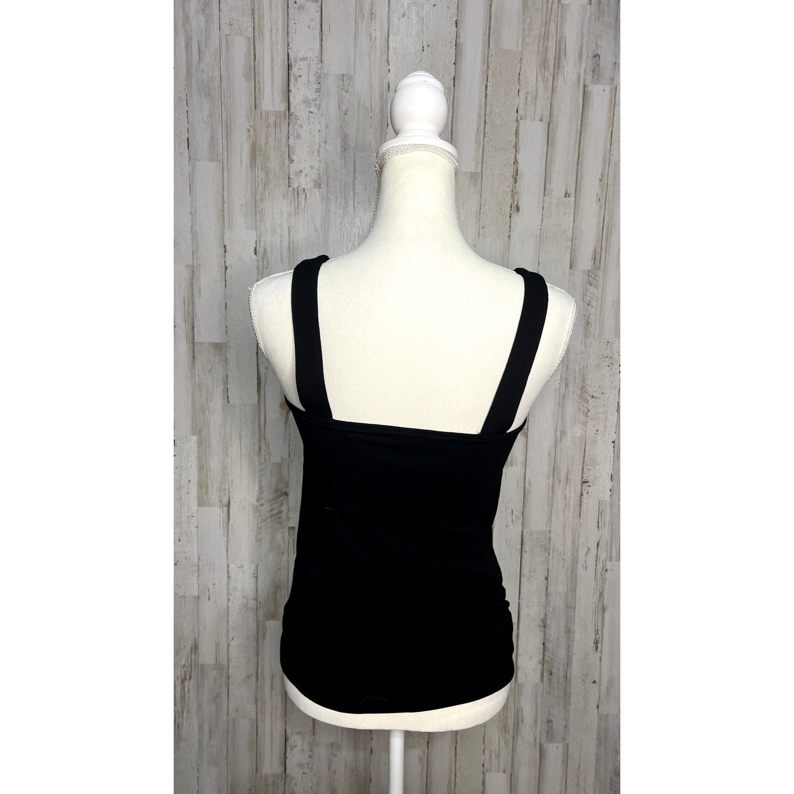 White House Black Market WHBM Women's XS Black Draped Square Neck Tank Top Size XS / US 0-2 / IT 36-38 - 5 Thumbnail