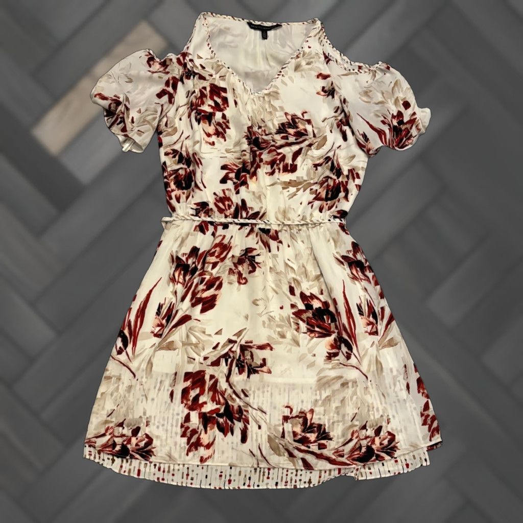 White House Black Market VINTAGE White House Black Market Dress Womens 0 Cream Floral Short Sleeve Cold Shoulder Size 25" / US 0 / IT 36 - 1 Thumbnail