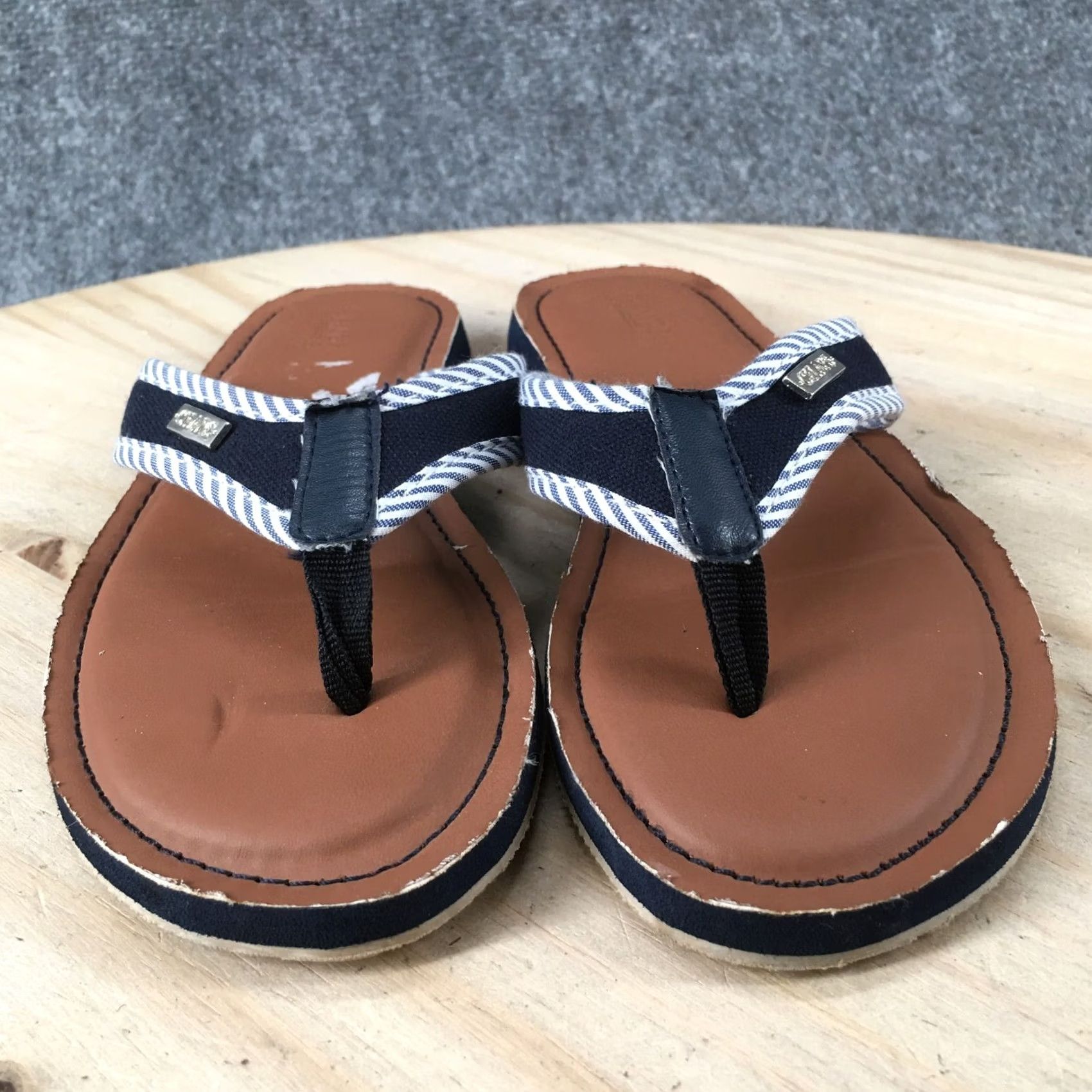 Chaps Chaps Sandals Womens 5-6 Casual Slip On Flip Flops Slippers Navy Blue Fabric Size US 6 / IT 36 - 6 Thumbnail