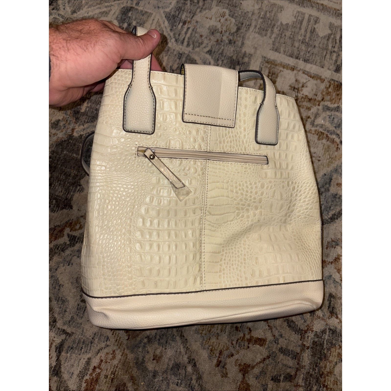 Franco Sarto Franco Sarto Cream Faux Croc Tote Bag NWT Silver Hardware Size ONE SIZE - 4 Thumbnail