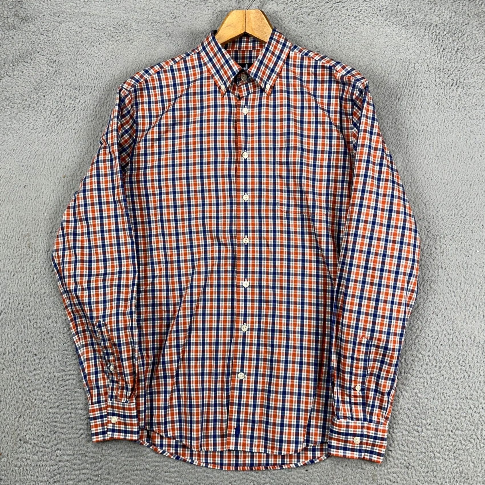johnnie-O Johnnie-O Mens Button Down Shirt Adult Medium Blue Orange Plaid Casual Cotton Size US M / EU 48-50 / 2 - 4 Thumbnail