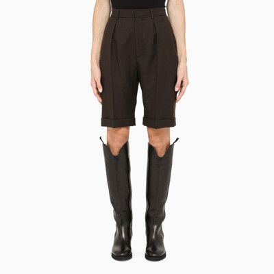 Saint Laurent Paris o1s1wg110924 Pleated Bermuda Shorts in Gabardine in Brown Size 28" / US 6 / IT 42 - 2 Thumbnail