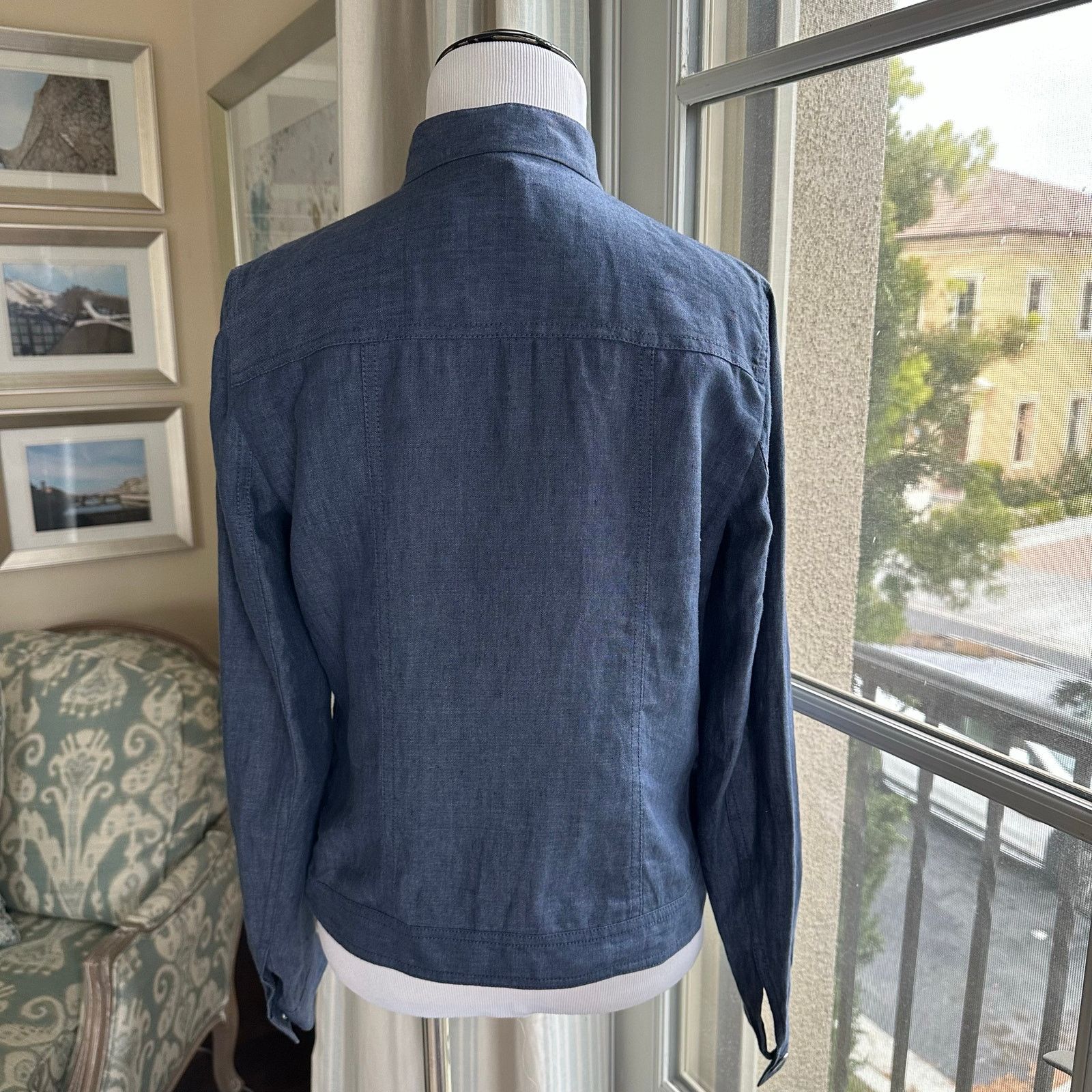 Other Navy Linen Jacket Band Collar Size 2 Company Ellen Tracy Size XS / US 0-2 / IT 36-38 - 2 Thumbnail