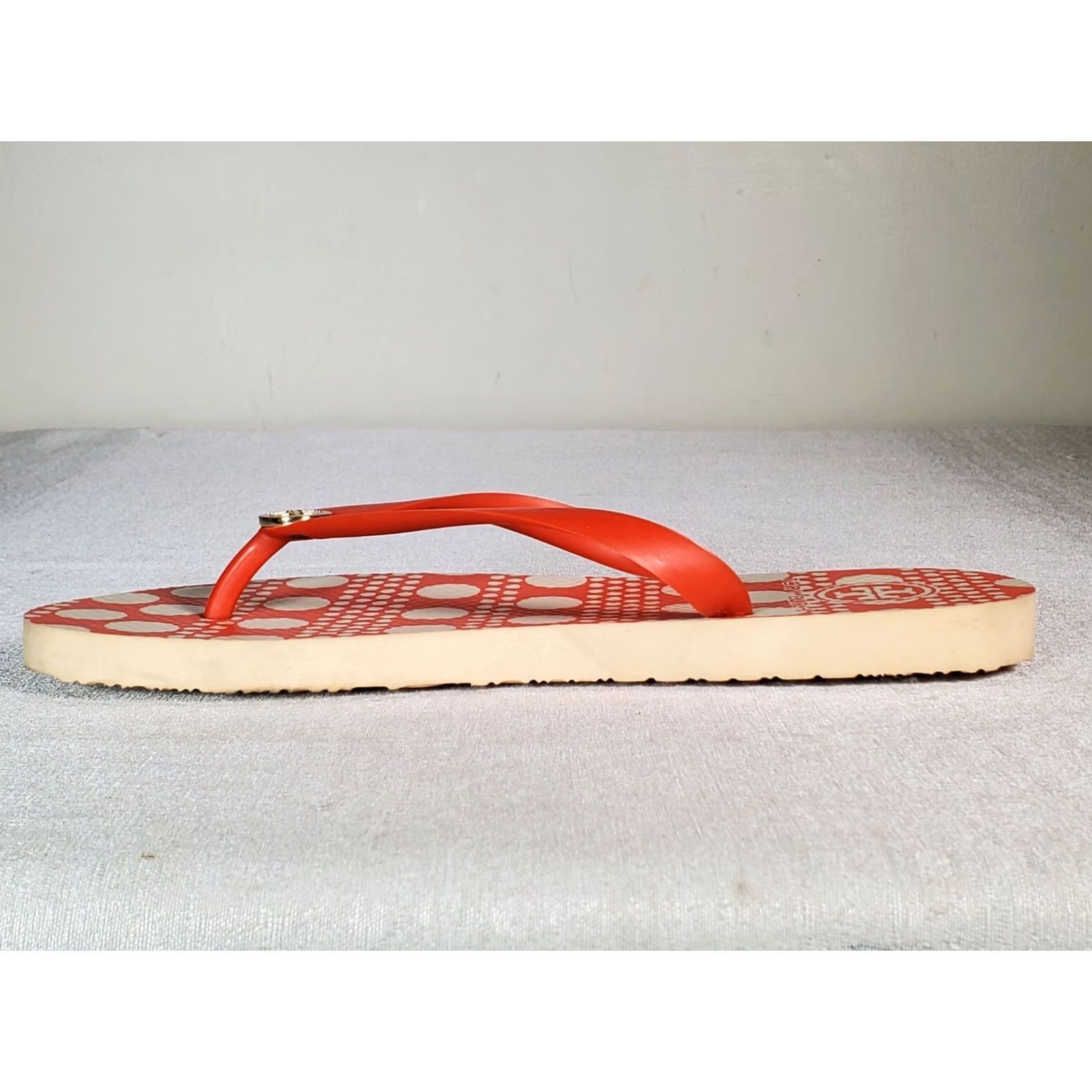 Tory Burch Tory Burch Printed Logo Thin Flip Flops Sandals Coral Red White Women's US 9 M Size US 9 / IT 39 - 3 Thumbnail