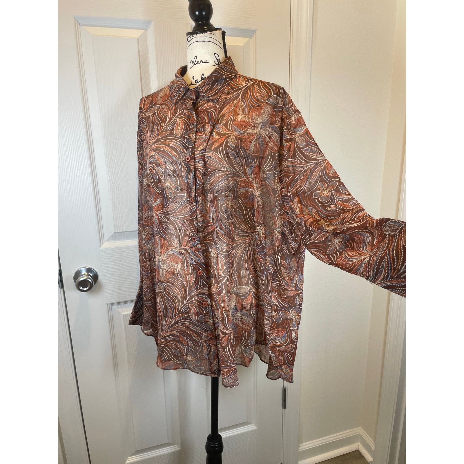 & Other Stories NEW OLIVACEOUS BLOUSE BOHO CHIC OVERSIZED SZ M BROWN FLORAL Size M / US 6-8 / IT 42-44 - 8 Thumbnail