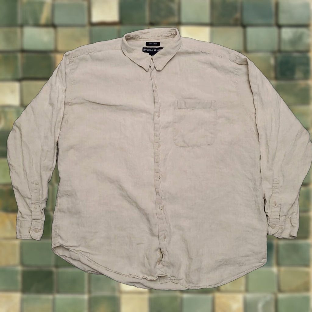 Vintage Bowen Wright Shirt Men Beige 100% Linen Button Up Outdoor Casual Coastal Classic XL Regular Long Sleeve Button-Up Collared Pockets Size US XL / EU 56 / 4 - 1 Thumbnail