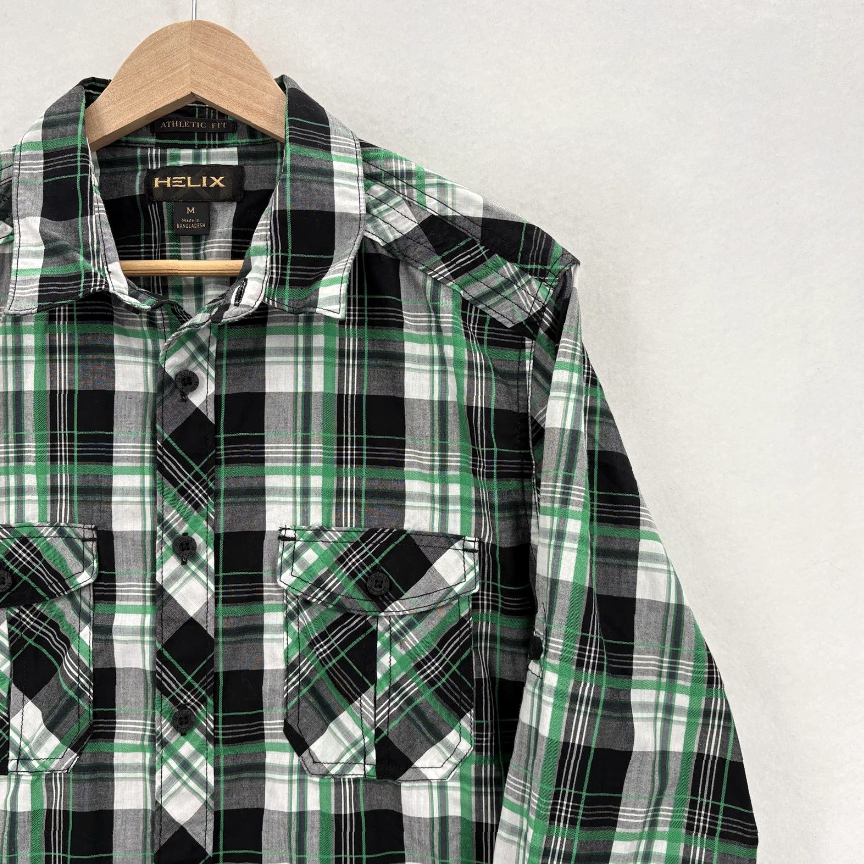 Vintage Helix Shirt Mens M Green Plaid Long Sleeve Button Front Athletic Y2K Grunge Size US M / EU 48-50 / 2 - 2 Thumbnail
