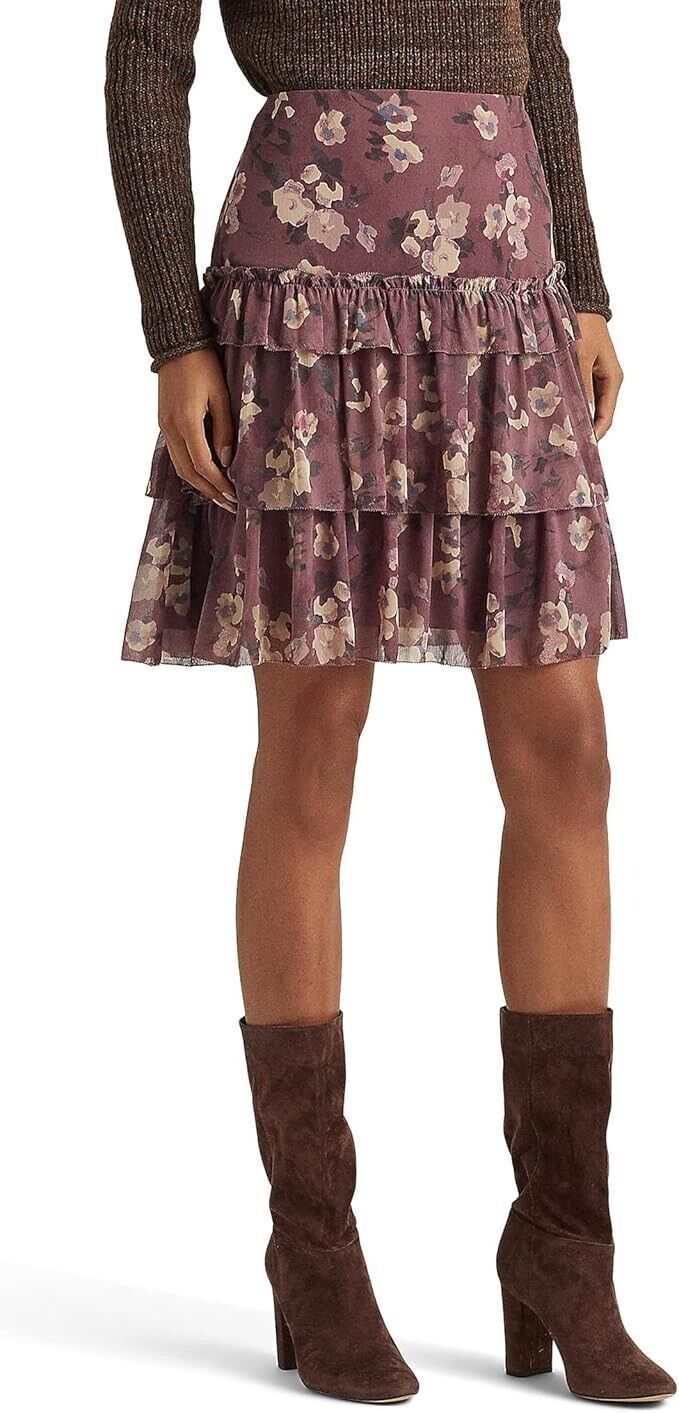 Polo Ralph Lauren LAUREN Ralph Lauren Floral Crinkle Georgette Skirt ( 16 ) Size 38" / US 16 / IT 52 - 2 Thumbnail