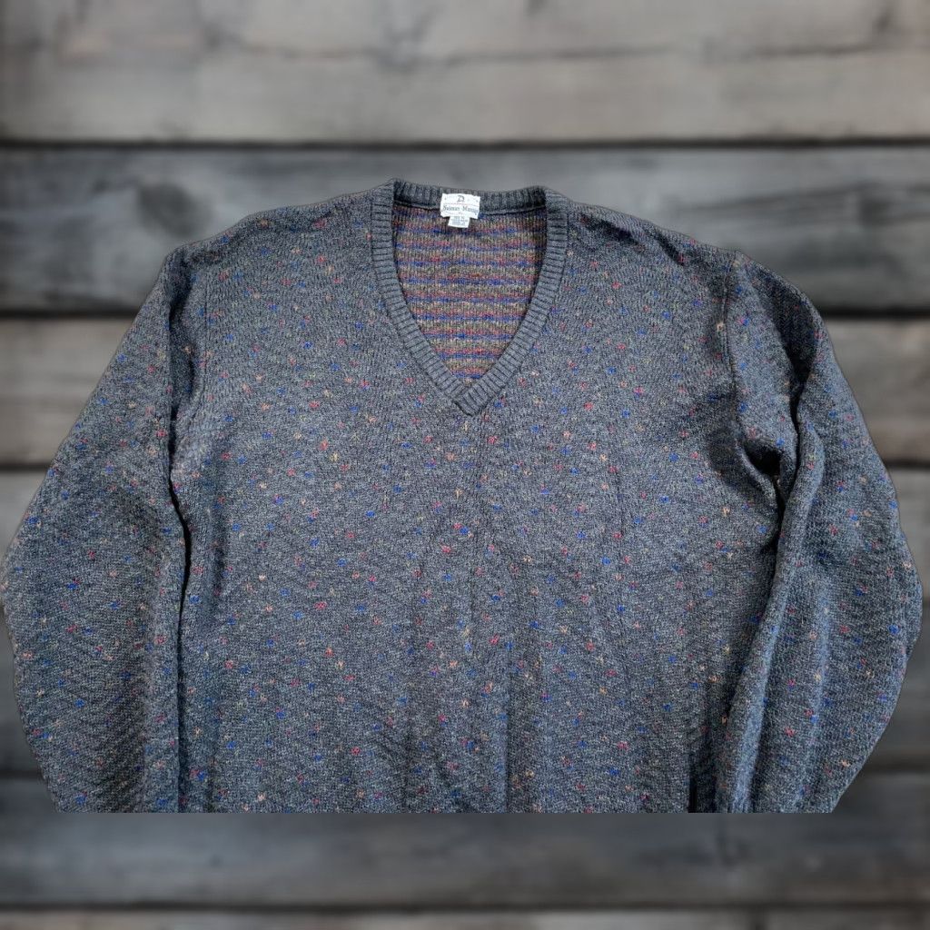 Neiman Marcus VINTAGE Neiman Marcus Donegal Wool Sweater Adult Large Gray Chunky-Knit V-Neck Long Sleeve Geometric 80s Retro Mens Size US L / EU 52-54 / 3 - 1 Thumbnail