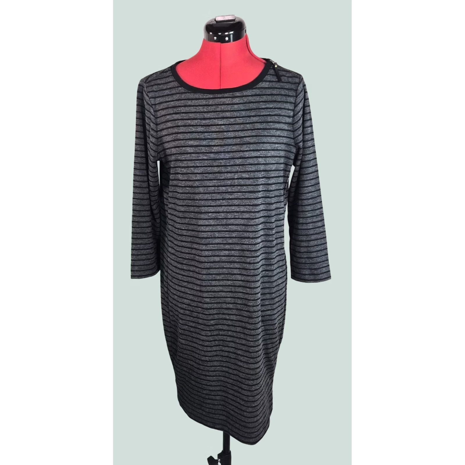Loft LOFT Ann Taylor Womens Size M Black Stripe Shift Dress Long Sleeve Stretch G063 Dress Size L / US 10 / IT 46 - 1 Thumbnail