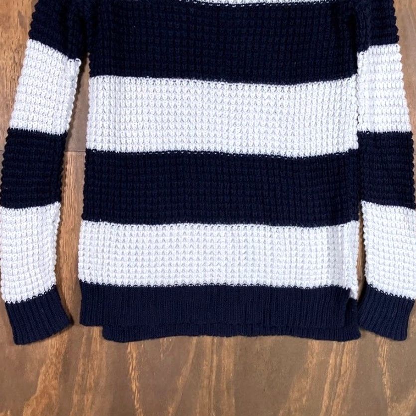 American Eagle Outfitters American Eagle Womens Sweater White Navy Striped Open Knit 100% Cotton Small Size S / US 4 / IT 40 - 3 Thumbnail