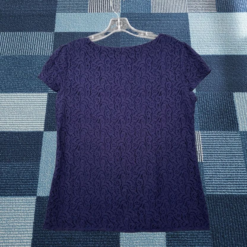 Ann Taylor Ann Taylor Loft Blouse Womens S Small Blue Lace Sequins Short Sleeves Polyester Size S / US 4 / IT 40 - 1 Thumbnail