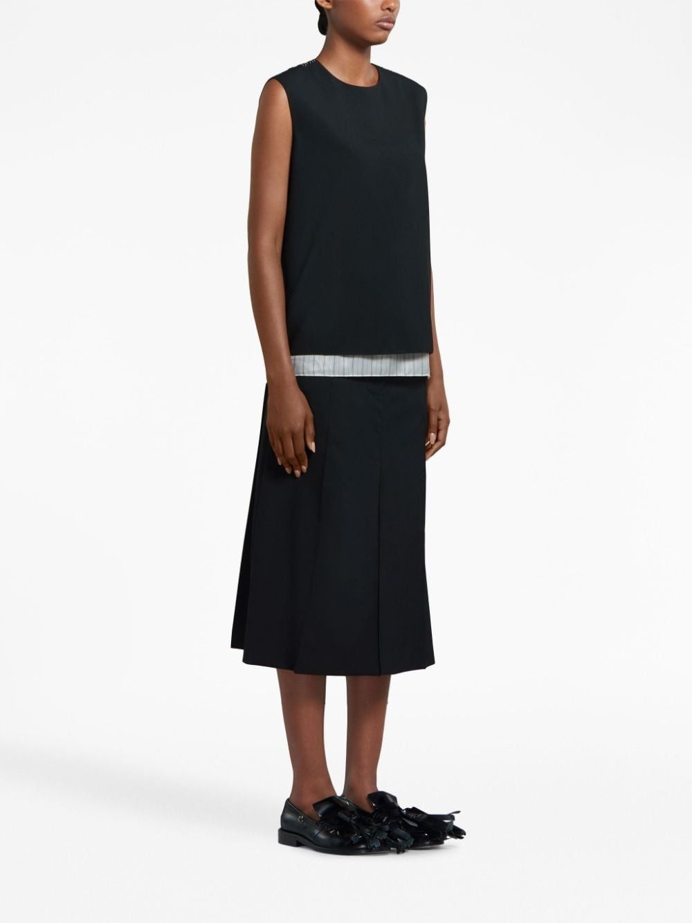 Marni oc11z0525 Stripe Detail Layered Blouse in Black Size M / US 6-8 / IT 42-44 - 3 Thumbnail