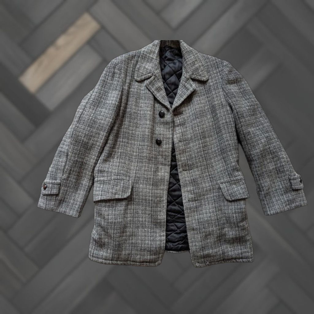 Vintage VINTAGE overcoat jacket Mens 36-38 gray wool mohair blend 1950s Heathered 3/4 length coat Size US S / EU 44-46 / 1 - 1 Thumbnail