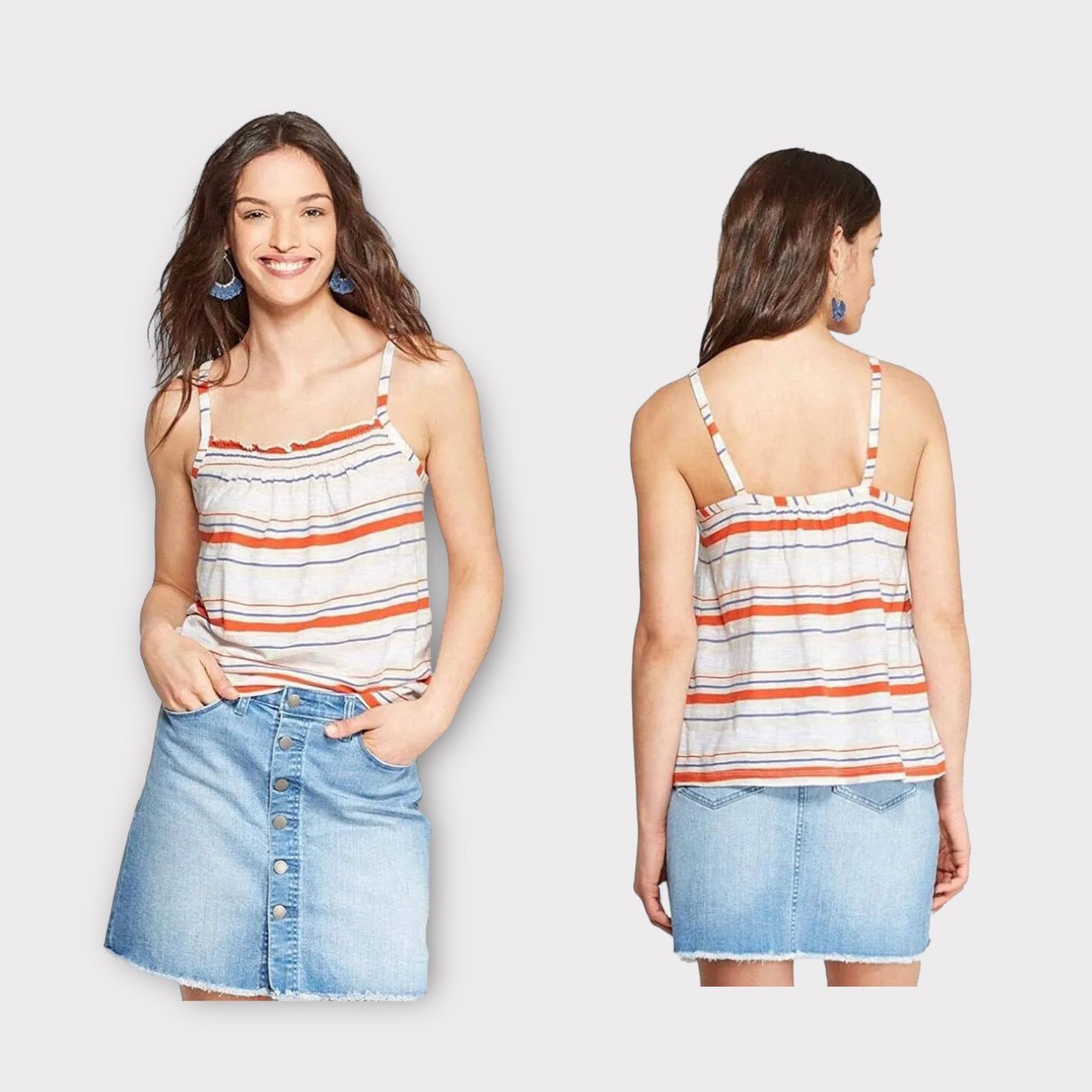 Target Basics Universal Thread | Spaghetti Strap Smocked Stripe Tank Top Size S / US 4 / IT 40 - 10 Thumbnail