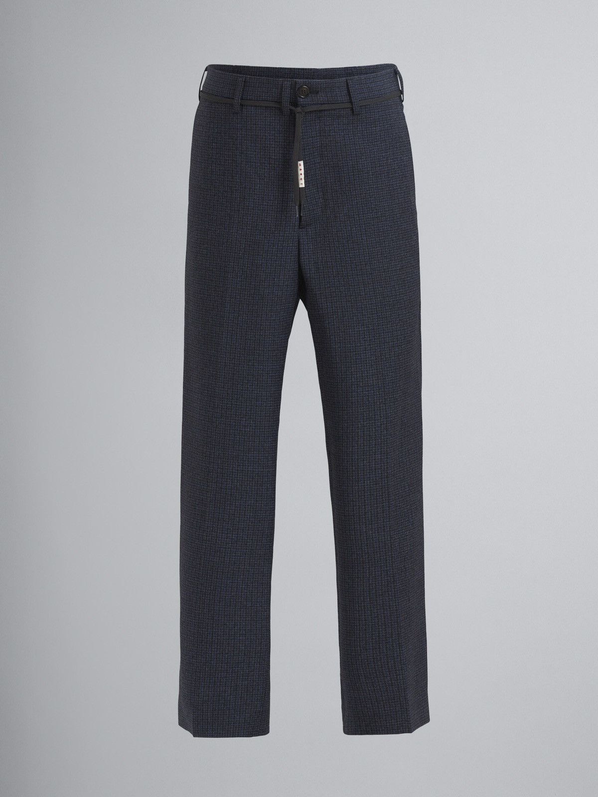 image of Marni NWT Fw21 Houndstooth Virgin Wool Drawstring Trouser Size 48 in Navy, Men's