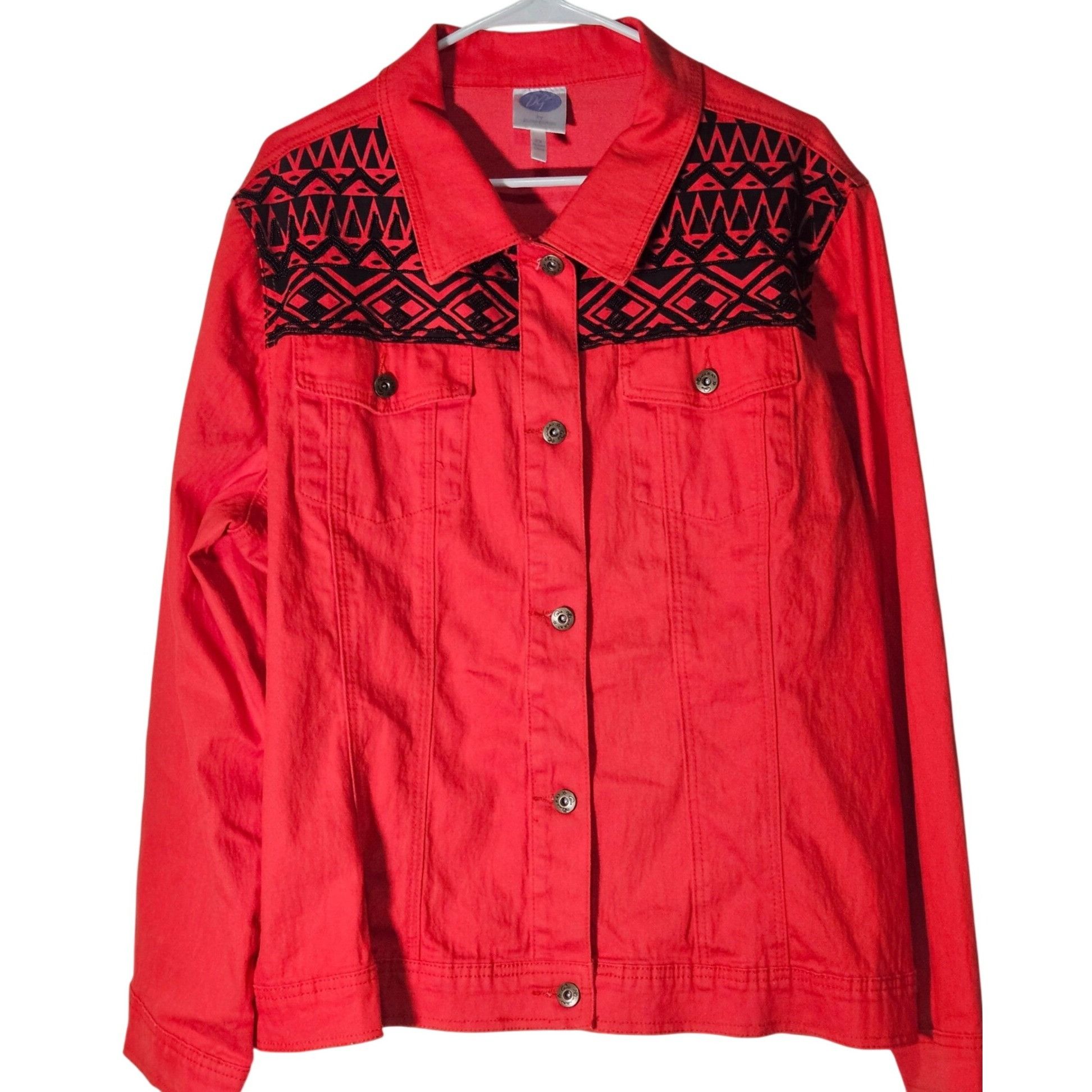 Other Diane Gilman Red Jacket Black Beaded Aztec 2X Festival Vint Size XXL / US 16-18 / IT 52-54 - 2 Thumbnail