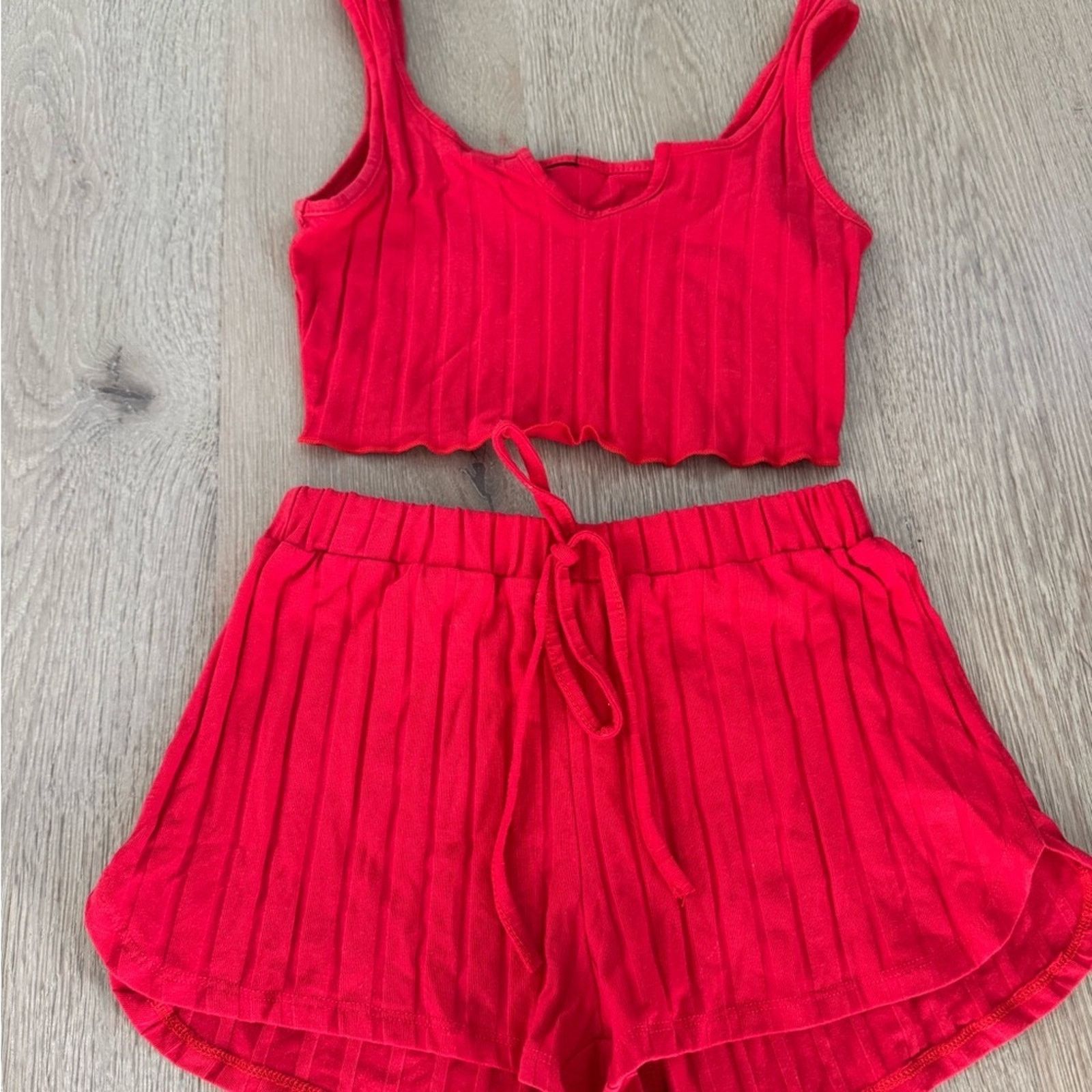 Other Vibrant Red Ribbed Top and Shorts Set size XS Size 26" / US 2 / IT 38 - 2 Thumbnail