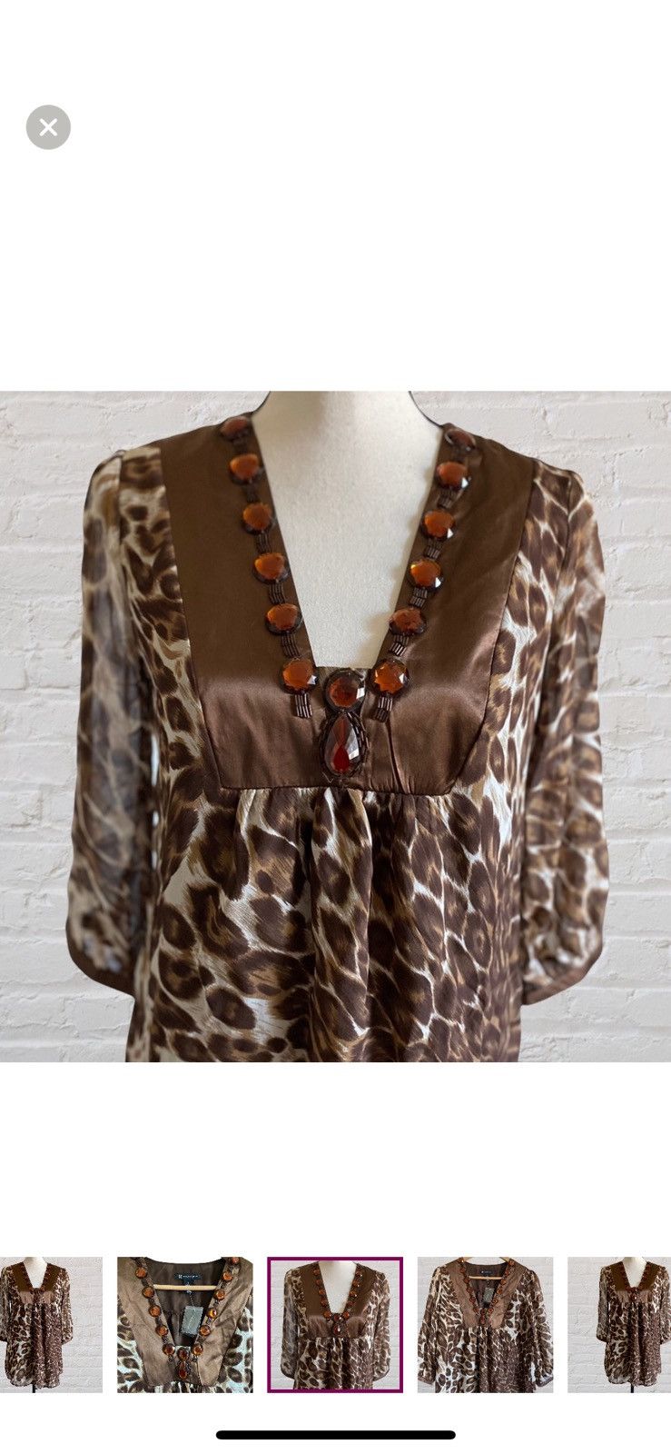 I.N.C INC INTERNATIONAL SILK LEOPARD EMBELLISHED BEADED TOP Size XS / US 0-2 / IT 36-38 - 3 Thumbnail