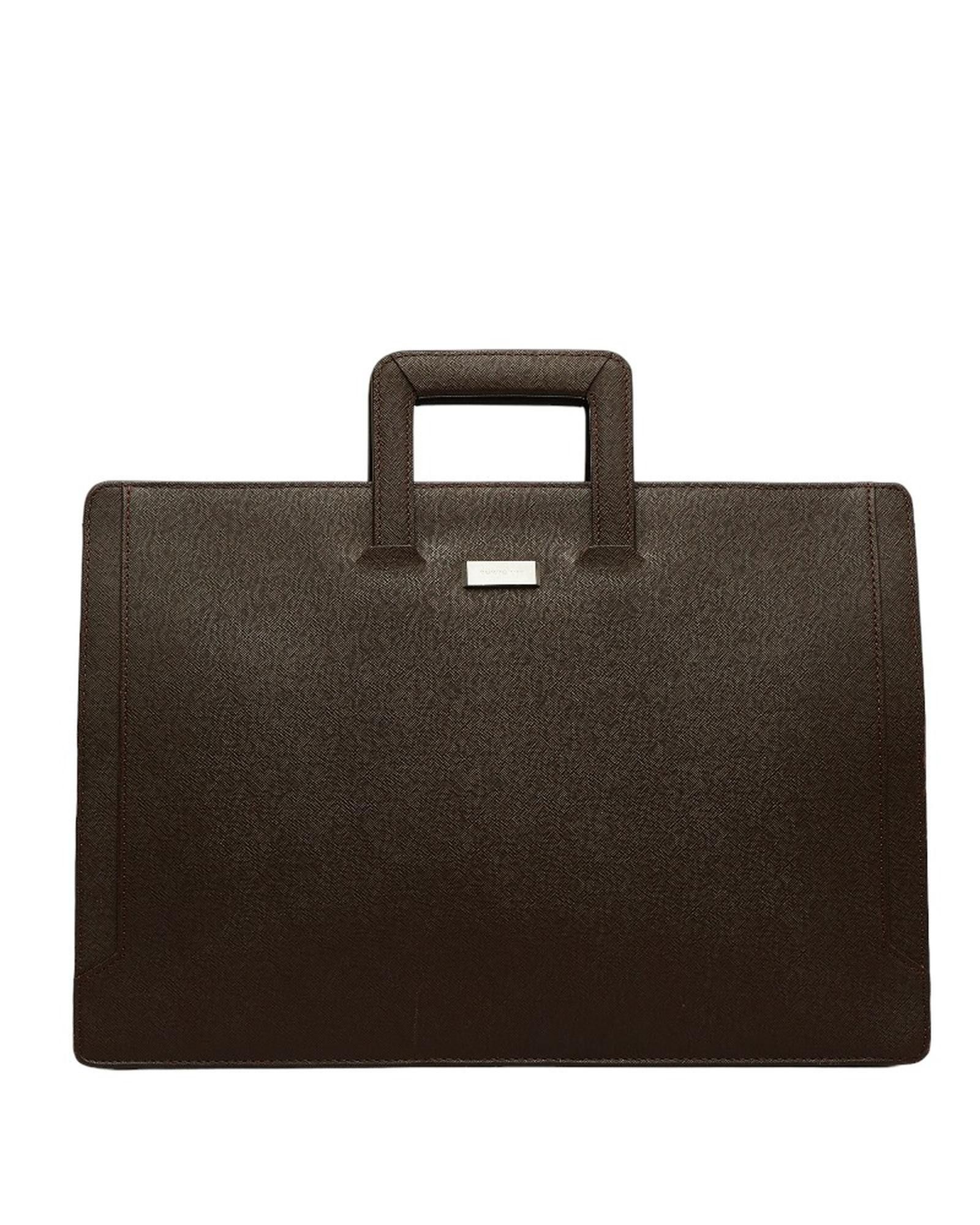 image of Burberry Brown Leather Briefcase Bag In Ab Condition, Men's