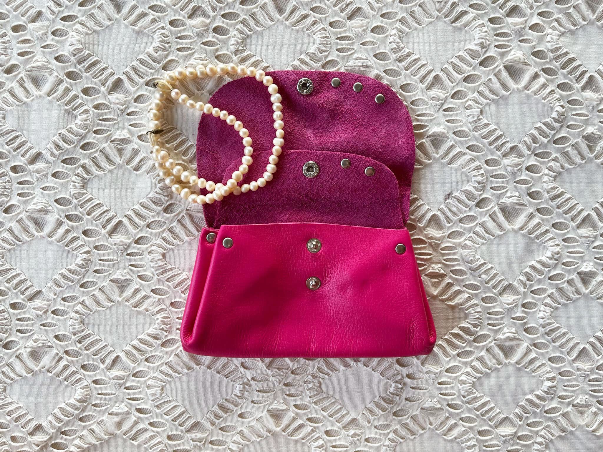 Vintage Fuchsia Genuine Leather mini flap bag, double flap bag Size ONE SIZE - 7 Thumbnail
