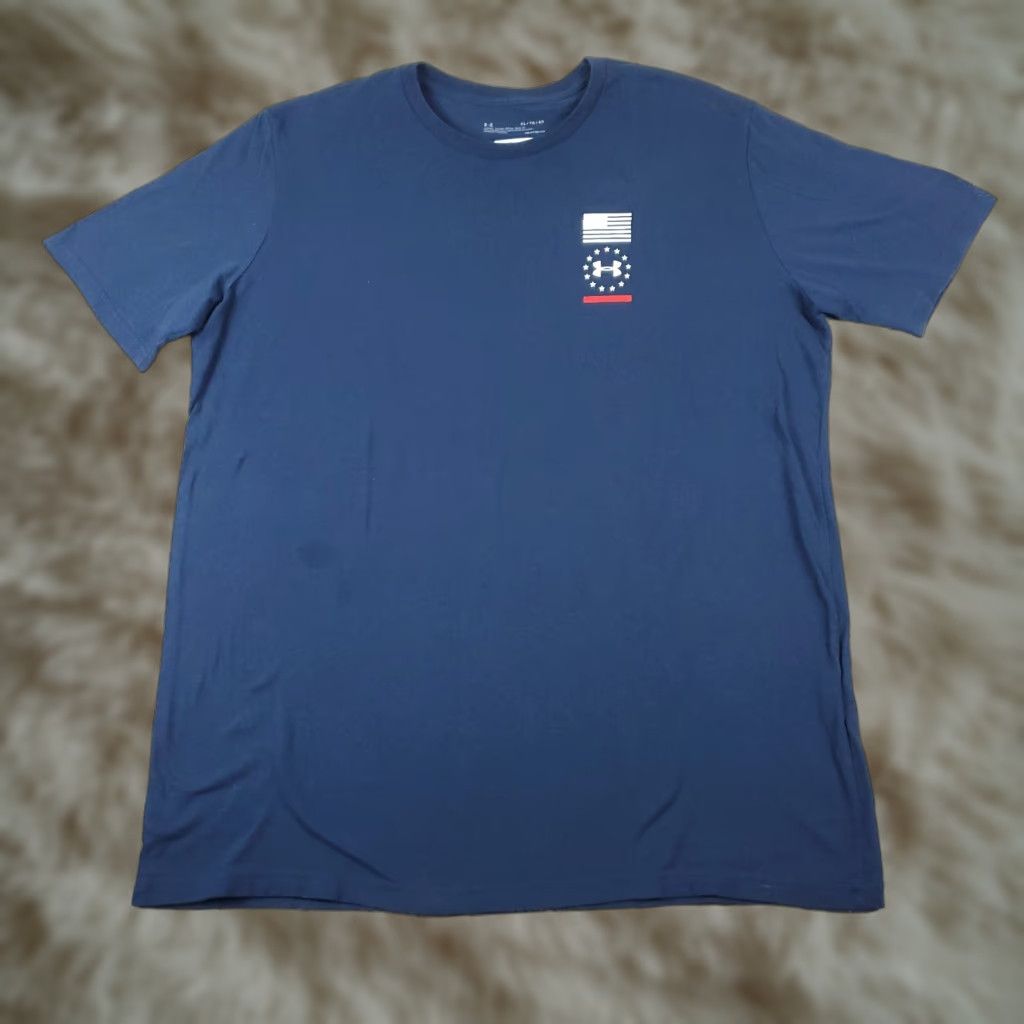 Under Armour Under Armour T-Shirt Mens XL Blue HeatGear Short Sleeve Crew Neck Logo Cotton Blend - USA Sports Classic 80s 90s Debut Mens Size US XL / EU 56 / 4 - 1 Thumbnail