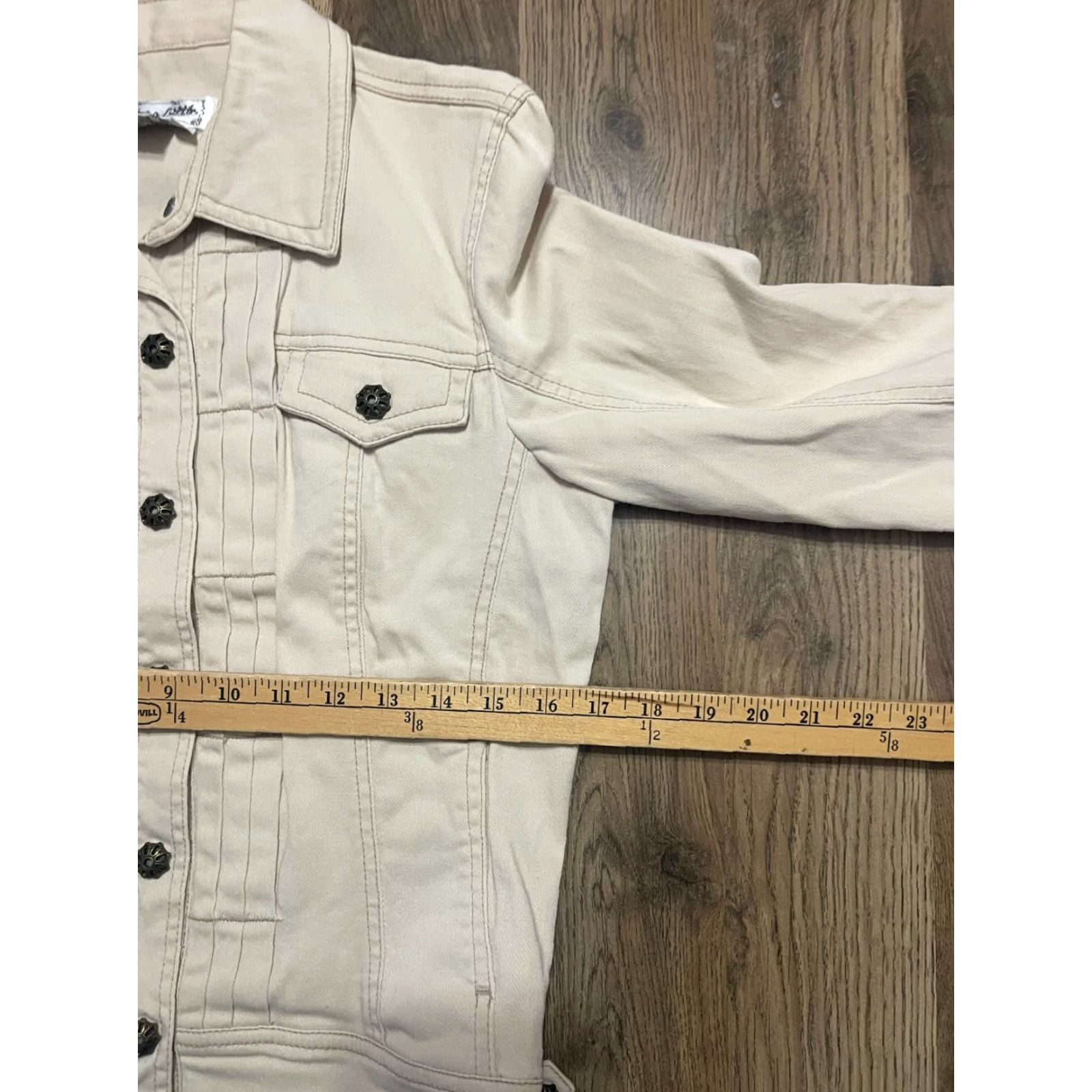 Olive Live a Little Jacket Womens Size Medium White Button Up Jean Jacket Pockets Street Casual Travel N/A Size 32" / US 10 / IT 46 - 6 Thumbnail
