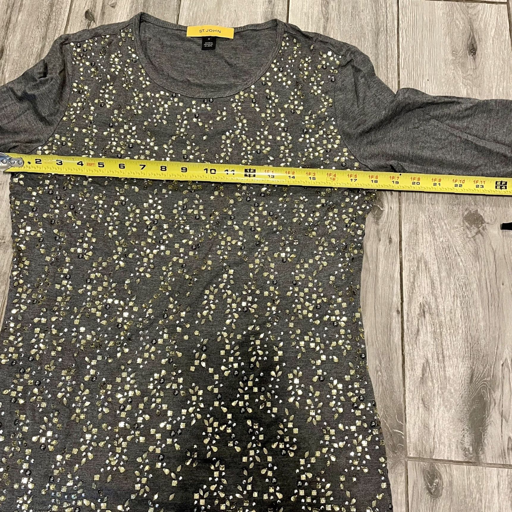 St. John St. John VTG Yellow Label Embellished Top Tee Shirt M Rhinestones Gray Short Sleeve Women Shirt Size M / US 6-8 / IT 42-44 - 5 Thumbnail