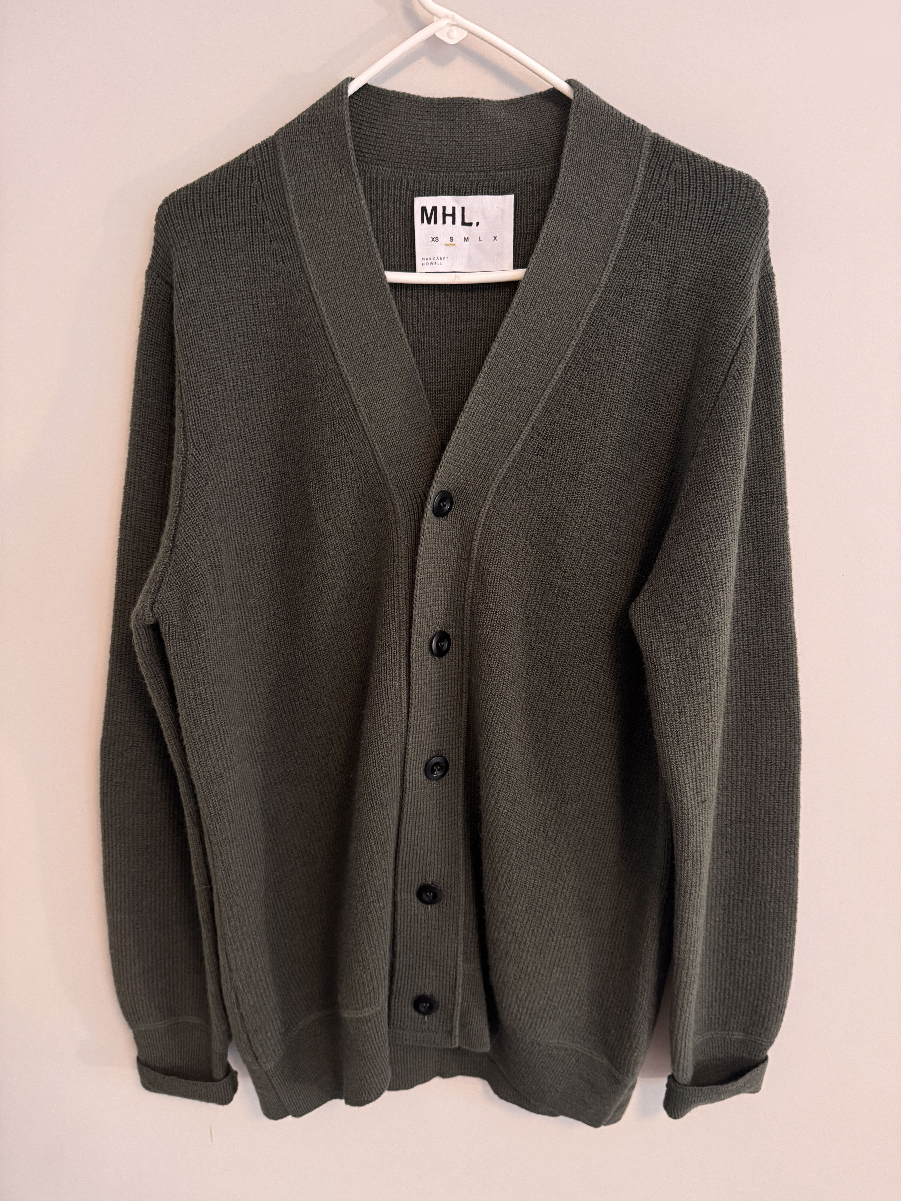 Margaret Howell MHL Men's Flatlock Cardigan in Uniform Green Size US S / EU 44-46 / 1 - 1 Thumbnail