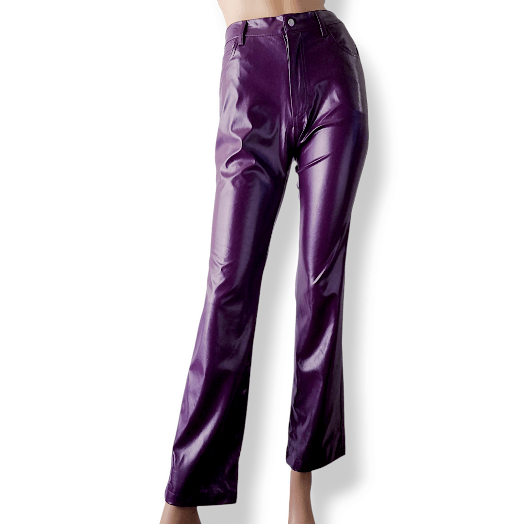 Other Purple Y2K PU Faux Leather Pants By Outer Edge Size 7 Size 29" - 1 Thumbnail